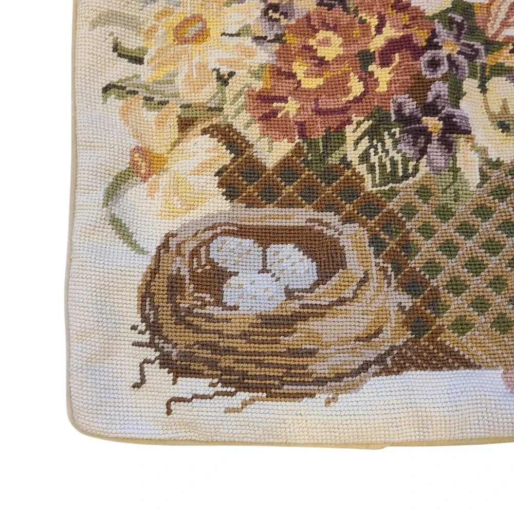 VTG Set of 2 Floral Needlepoint Pillow Covers Velvet‎ Backed Zipper (no inserts)